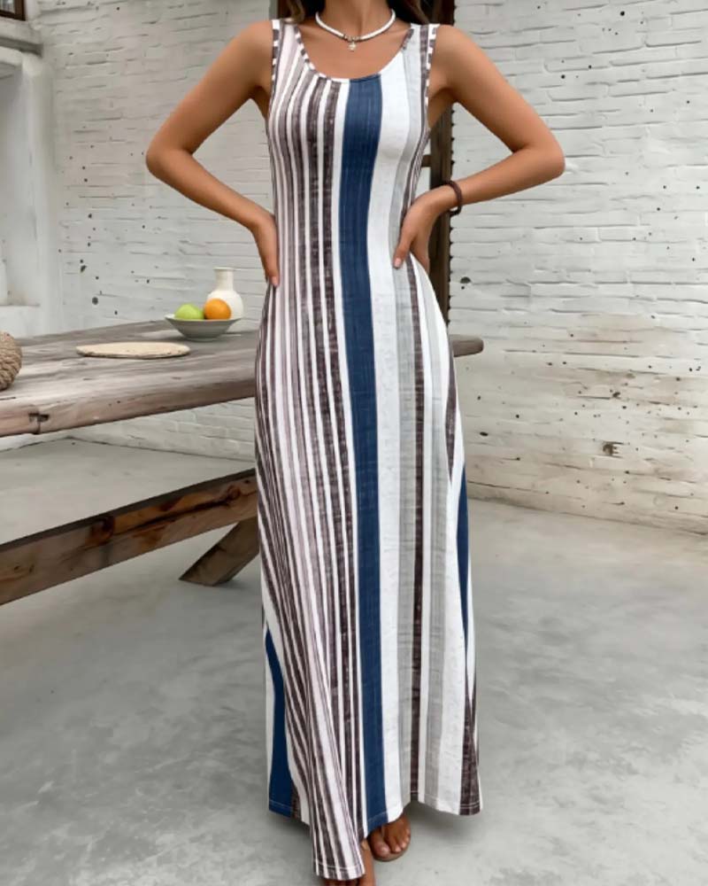 Robe Sans Manches Colorée Rayure