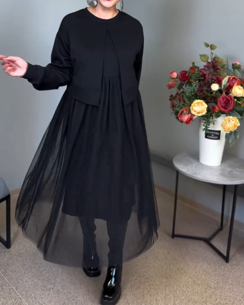 Robe élégante de couleur unie avec coutures en maille irrégulière