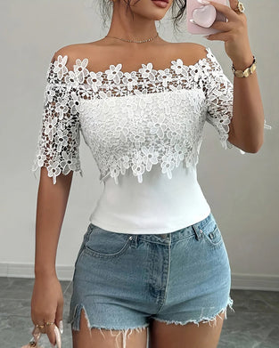 Blouse Hors Épaule Fleurie Dentelle Haut
