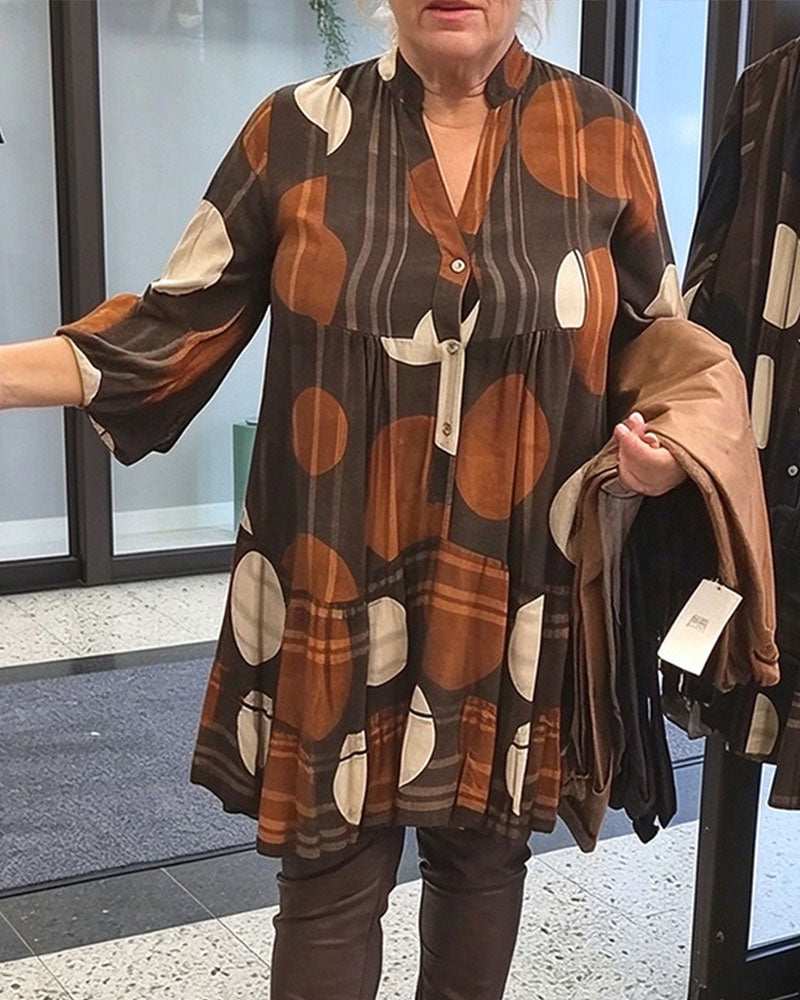 Robe Imprimé Géométrique À Pois Col En V Coupe Loose