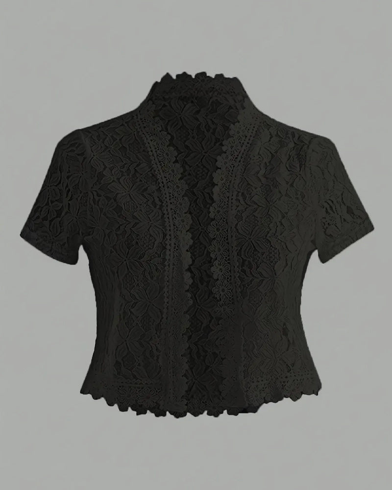 Manteau Uni Fleur Dentelle Manche Courte
