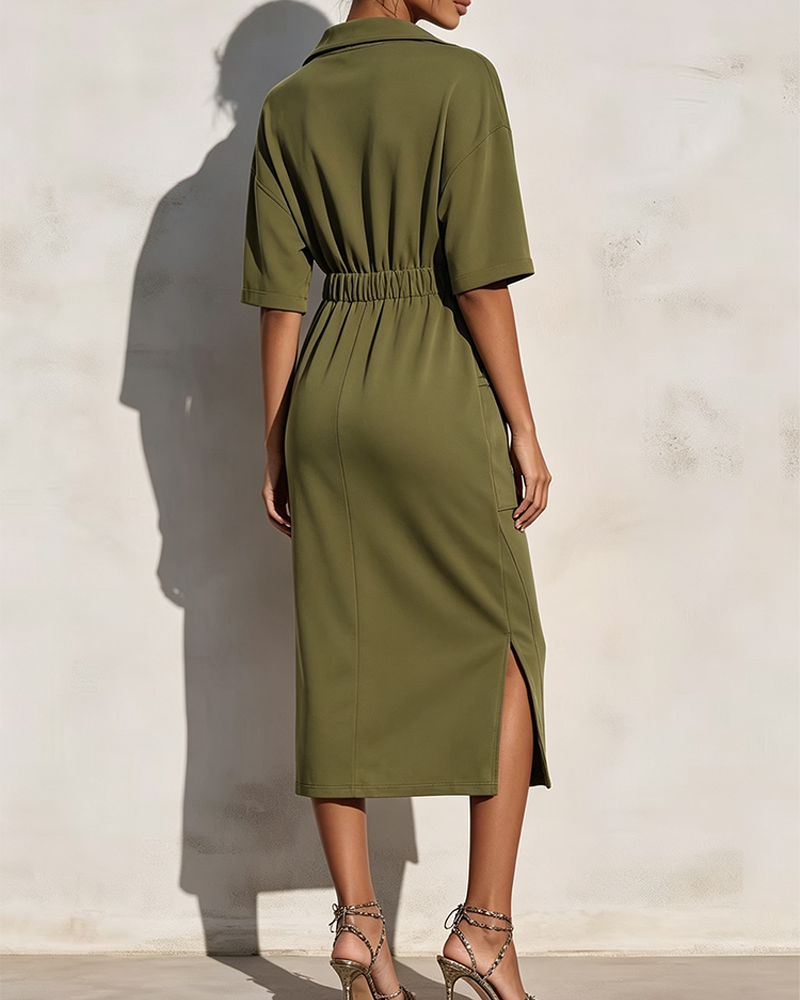 Robe Fermeture Éclair Revers Taille Poche
