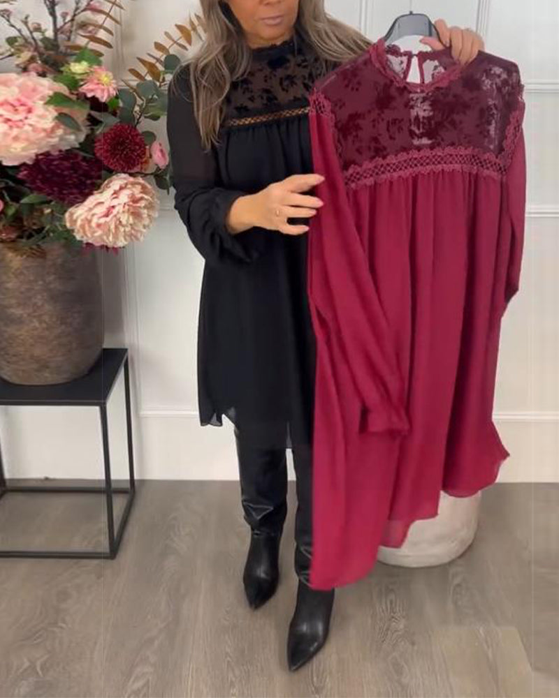 Robe Avec Détail de Découpe en Dentelle, Design à Manches Bouffantes Et Aura Élégante