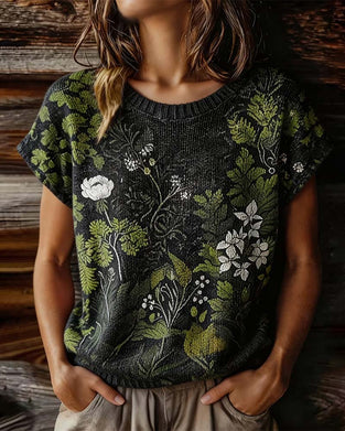 T-Shirt Col Rond Tricot Imprimé Court