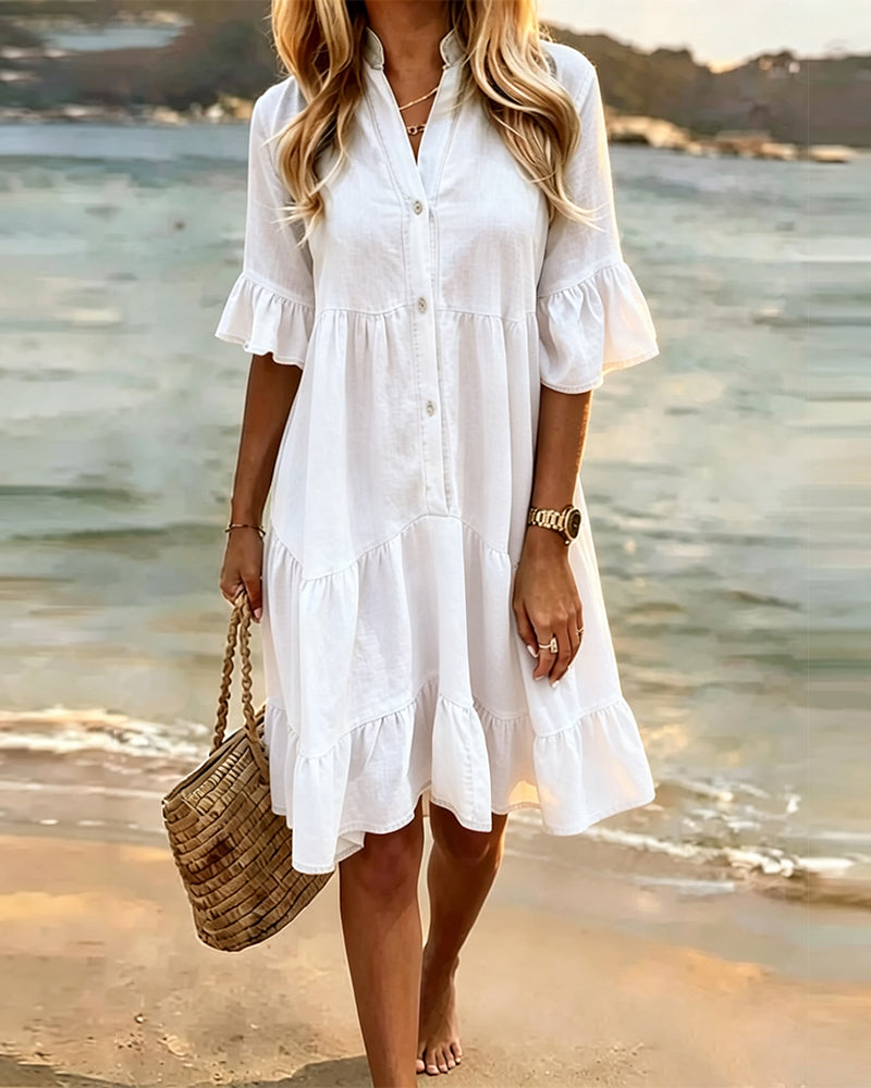 Robe Col Montant Bouton Volant