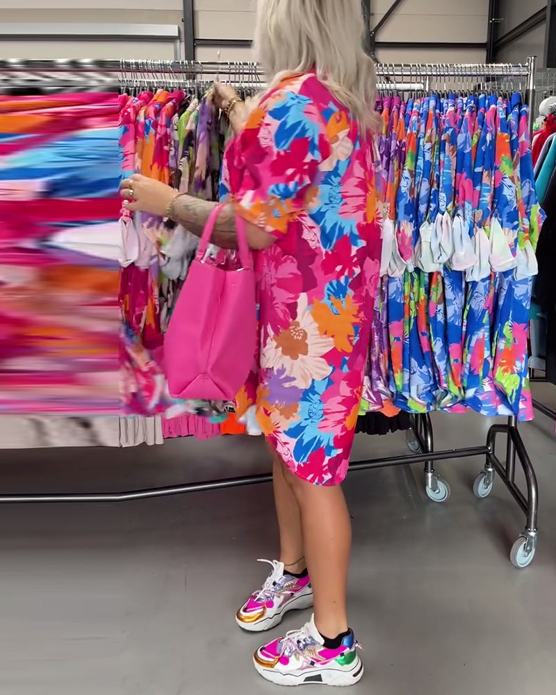 Robe midi à revers imprimé floral coloré