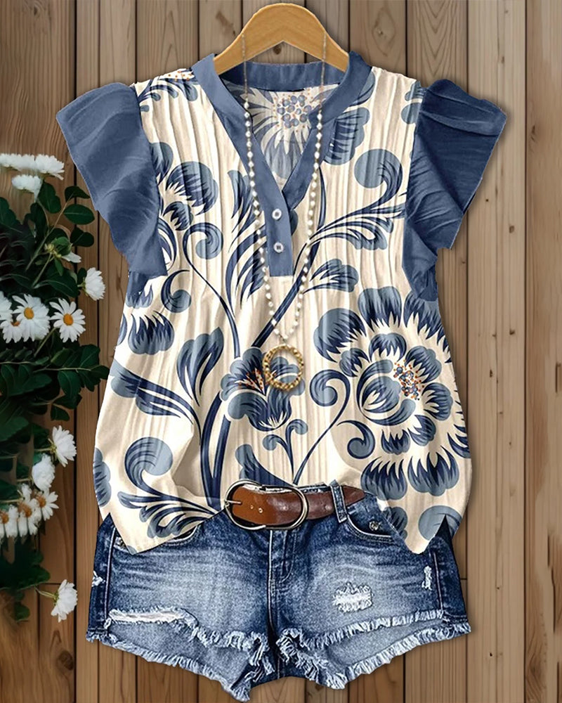 Blouse Imprimé Floral Petite Manche Papillon