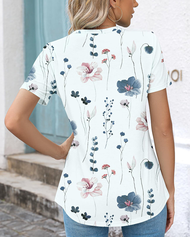 T-Shirt Col Rond Tout-Imprimé Polyvalent