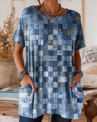 T-Shirt Coloré Vichy Imprimé Manche Courte