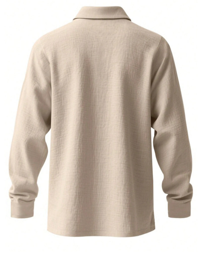 Chemise Homme Légère Coupe Ample Lin Manches Longues Polo