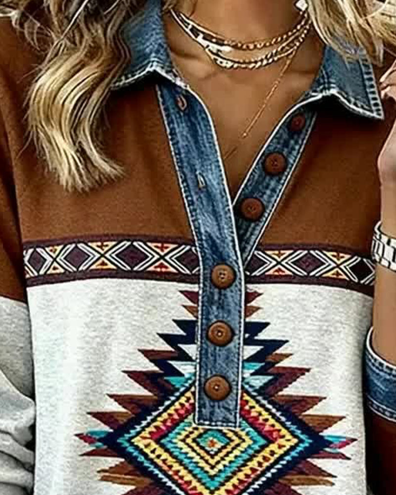 Sweat Imprimé Color-Block À Col Boutonné