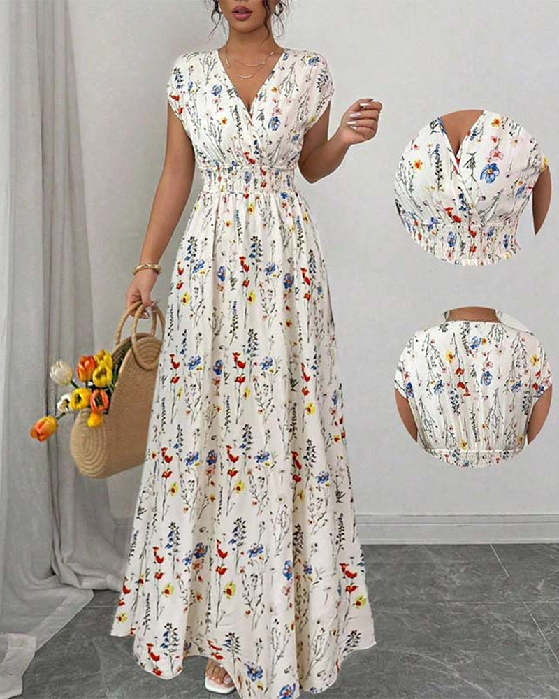 Robe Décontractée Col V Imprimée Longue Maxi