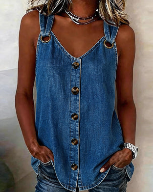 Tank Top Boucle Métallique Col V Denim