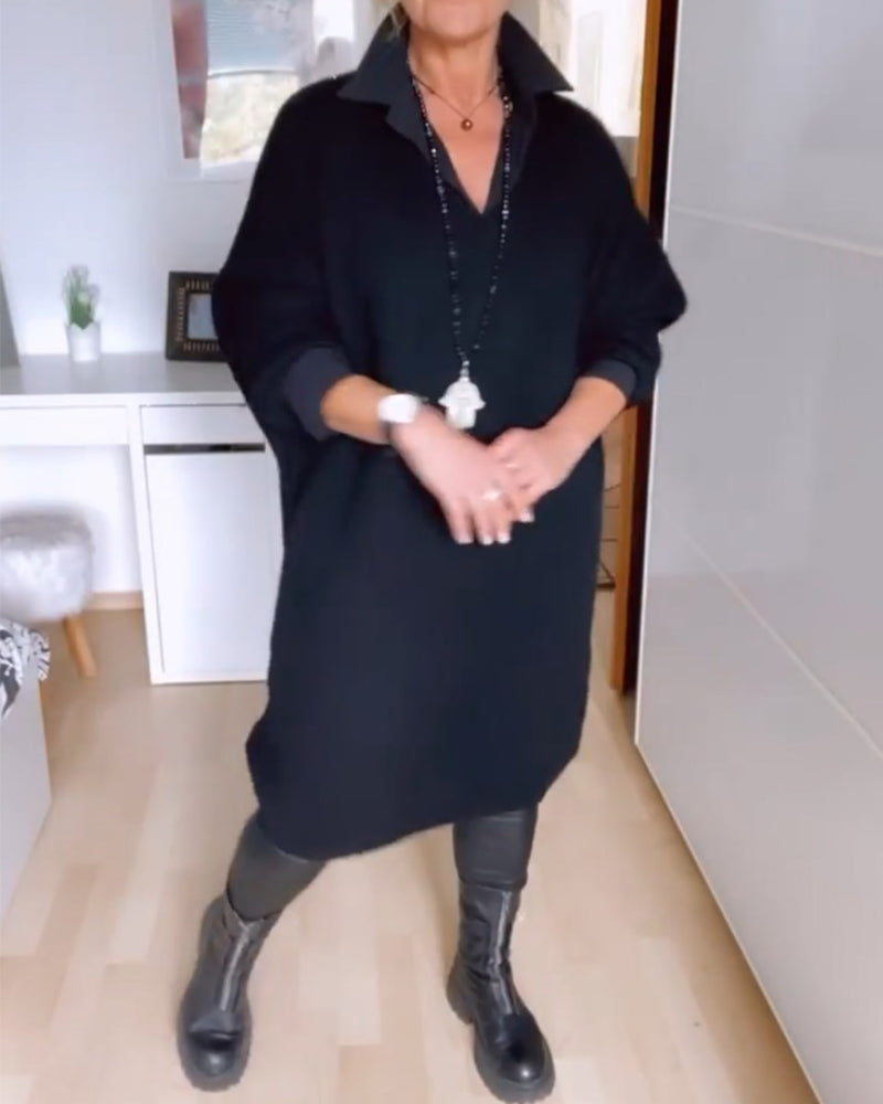 Robe chemise décontractée de couleur unie à boutons