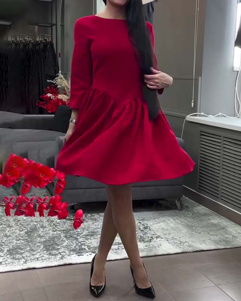 Robe Tempérament Col Ronde Taille Ourlet A