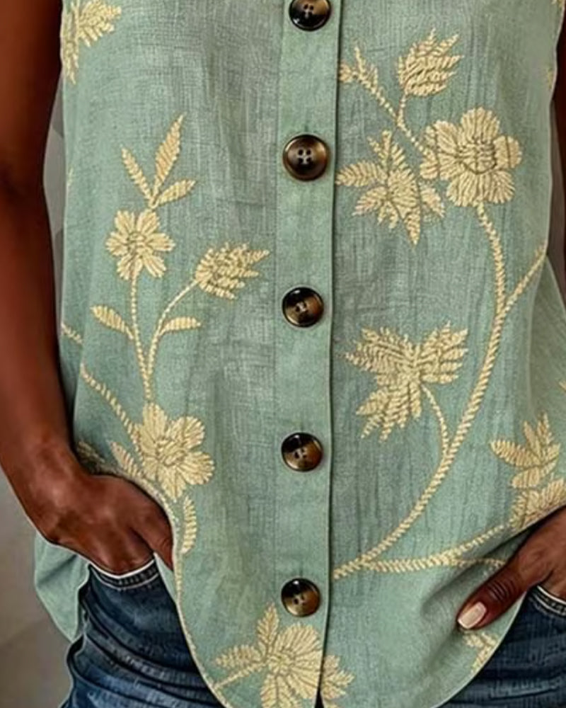 Débardeur Florale Camisole Anneau Métallique
