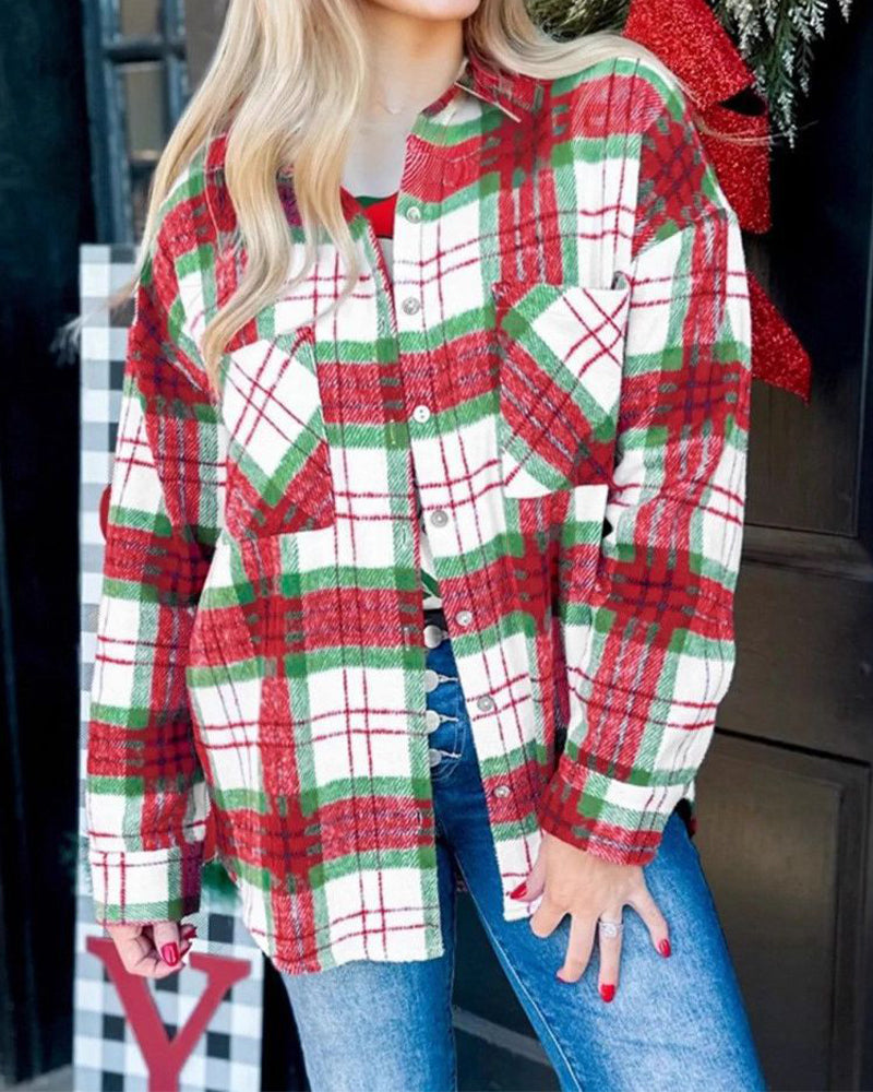 Manteau À Carreaux Laine Chemise Décontractée