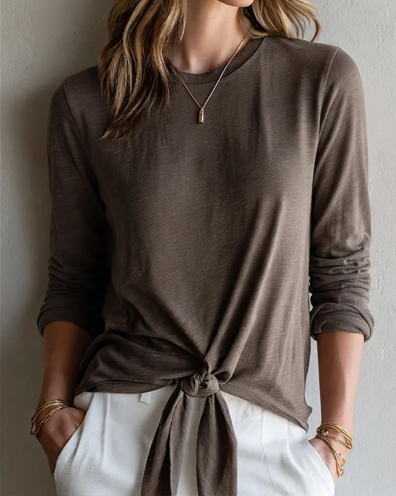 T-Shirt Ourlet Attacher Manches Longues