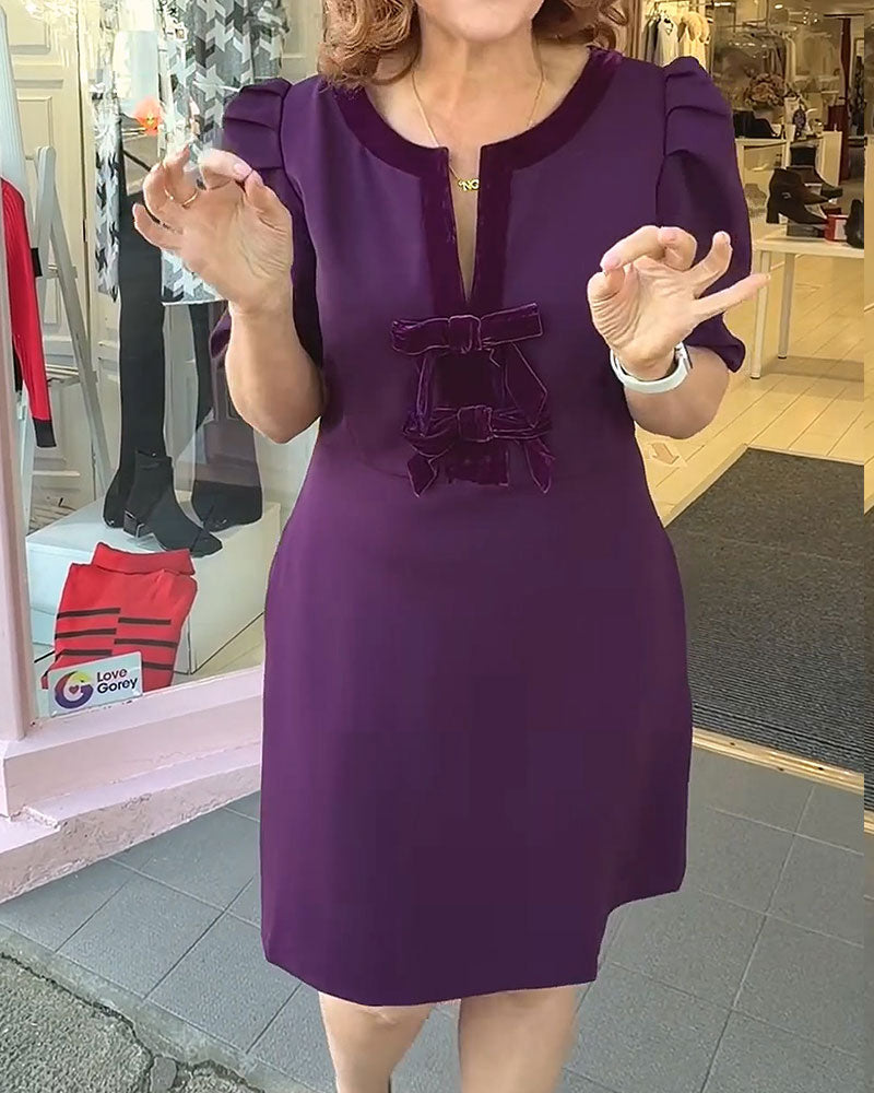 Robe Manches Bouffantes Nœud Velours Patchwork