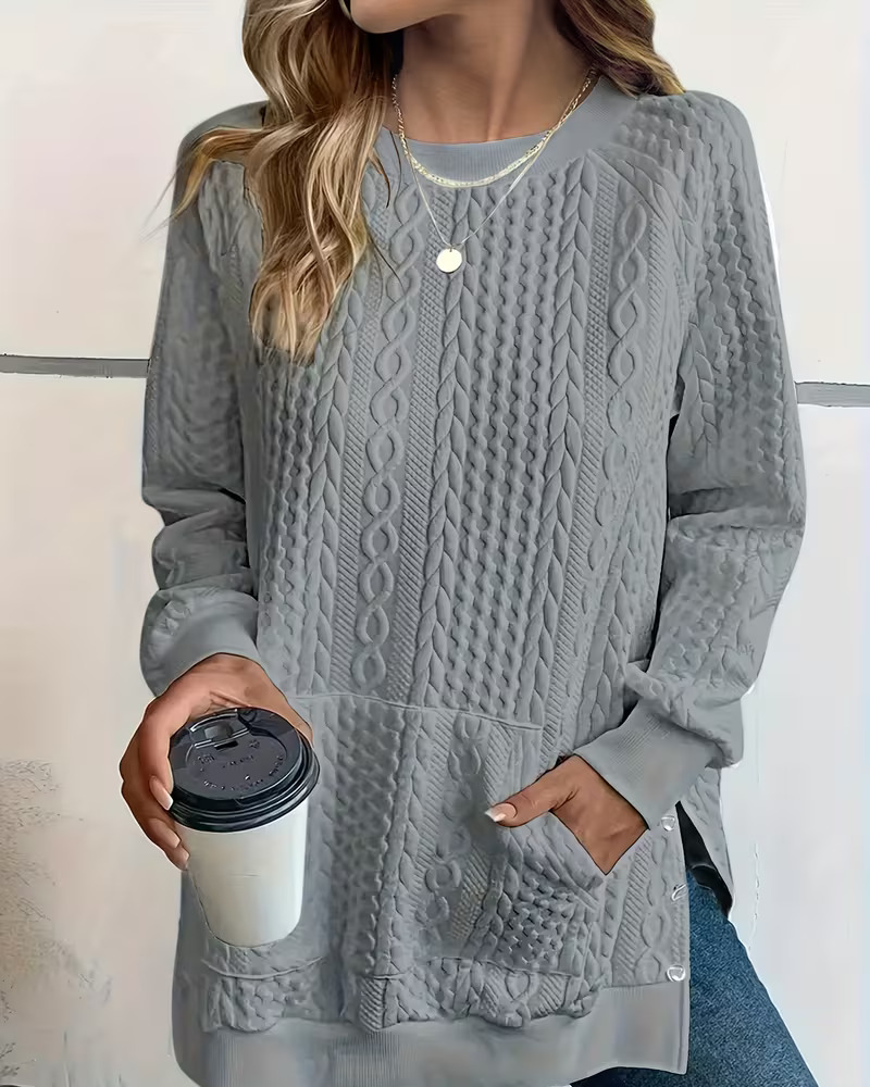Sweatshirt Col Rond Décontracté Fente Poche