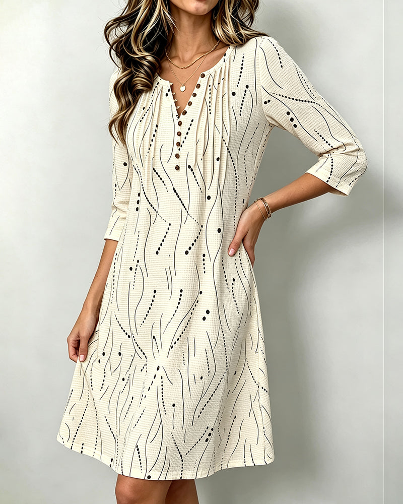 Robe Décontractée Bouton Manche Mi-Longue