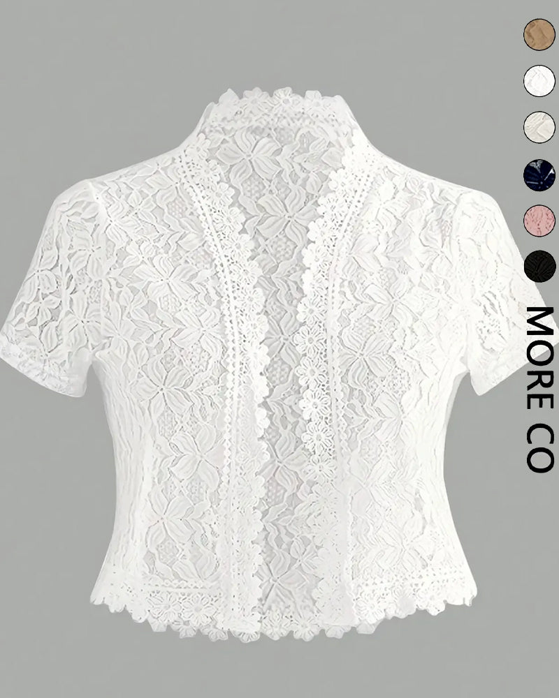 Manteau Uni Fleur Dentelle Manche Courte