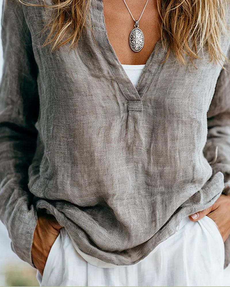 Blouse Manches Longues Col Haut Décontractée