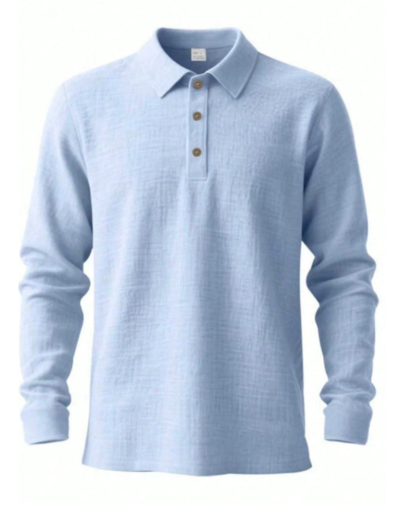 Chemise Homme Légère Coupe Ample Lin Manches Longues Polo