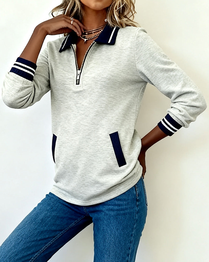 Sweat Oversize À Revers Avec Fermeture Éclair Et Couleur Contrastée