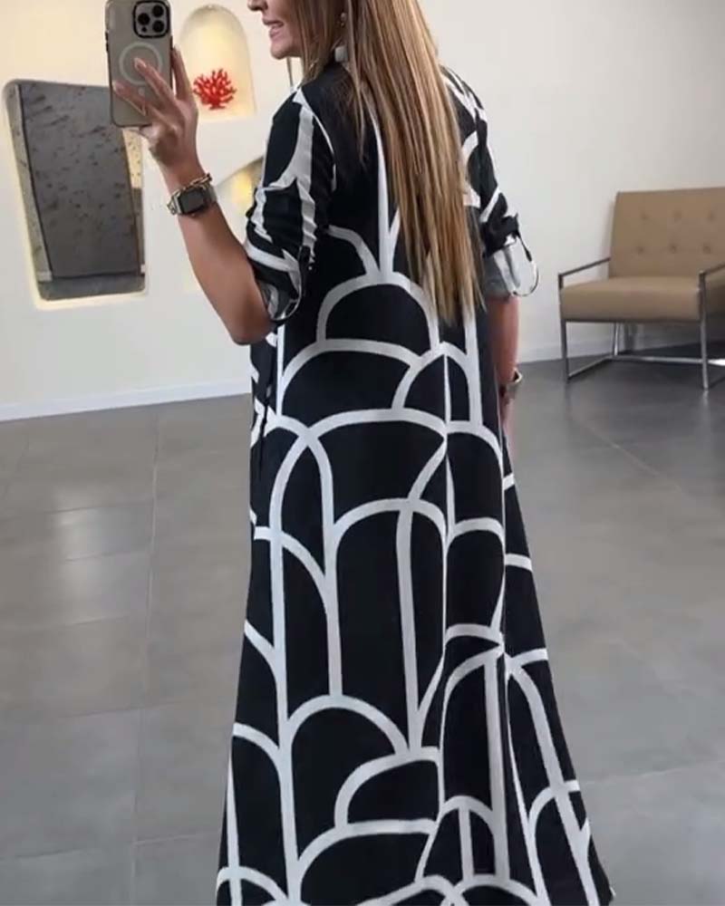 Robe longue fendue à revers imprimé contrasté