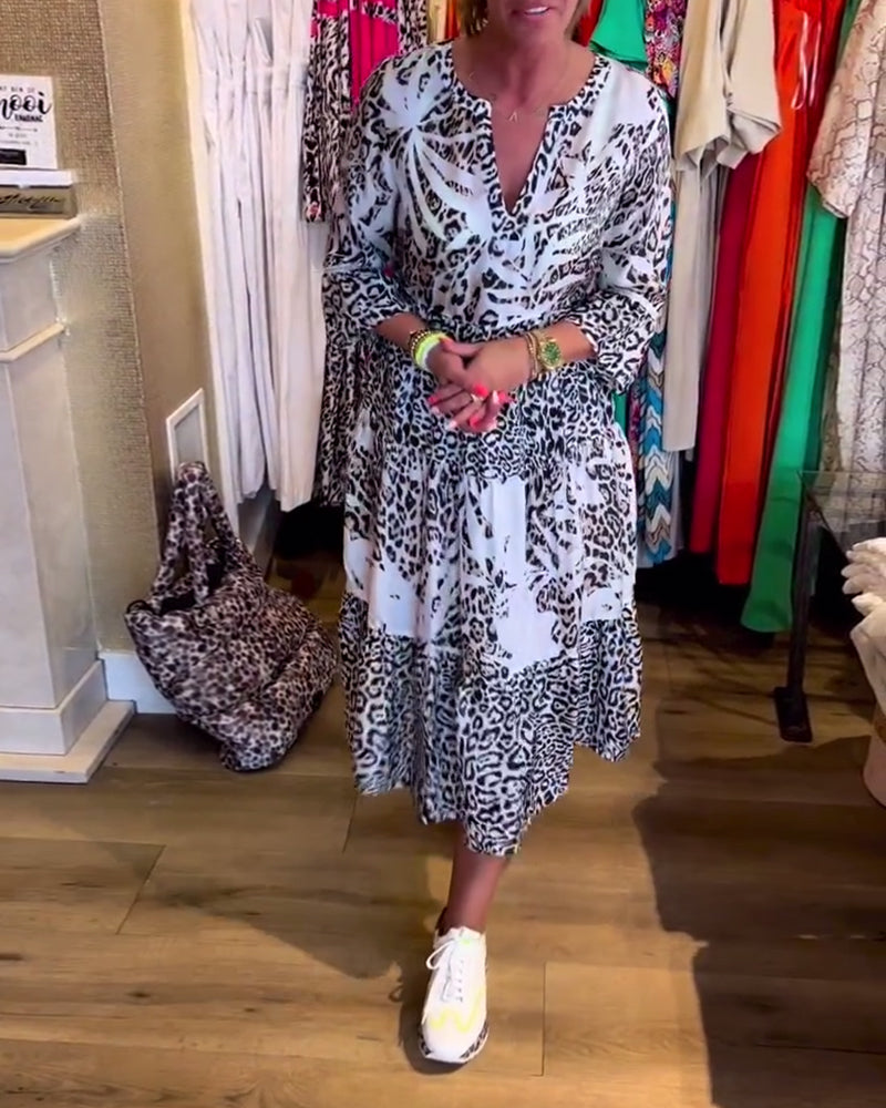 Robe décontractée à imprimé léopard et manches 3/4