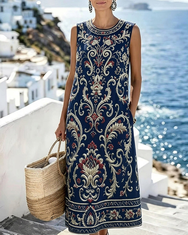 Kleid Vintage Geblümt Ärmellos Lang