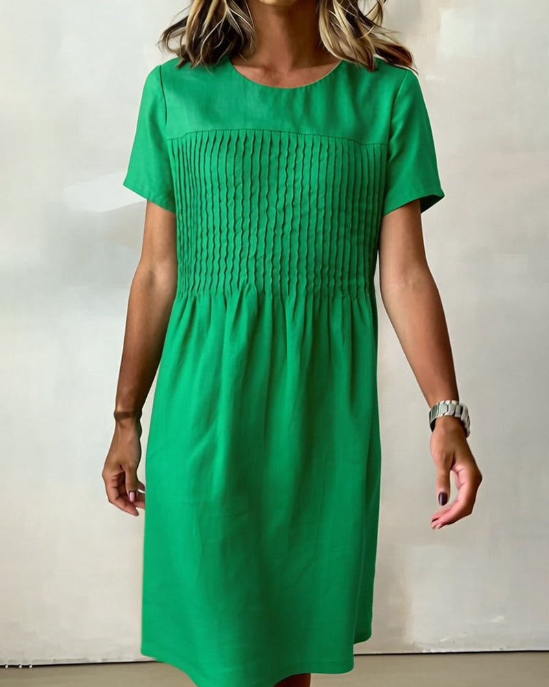 Robe Col Rond Plissé Décontractée