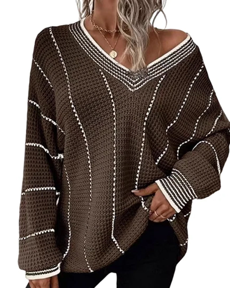 Pullover Sweat Décontracté Coupe Loose Rayé