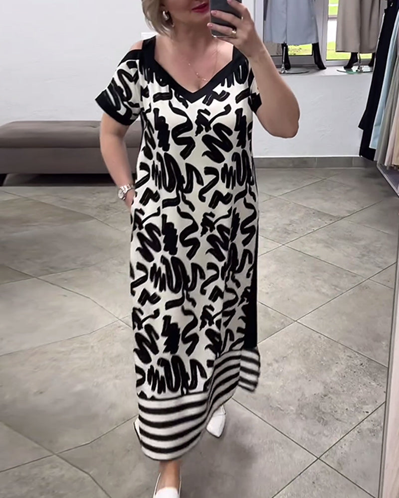 Robe imprimée à manches courtes et épaules dénudées