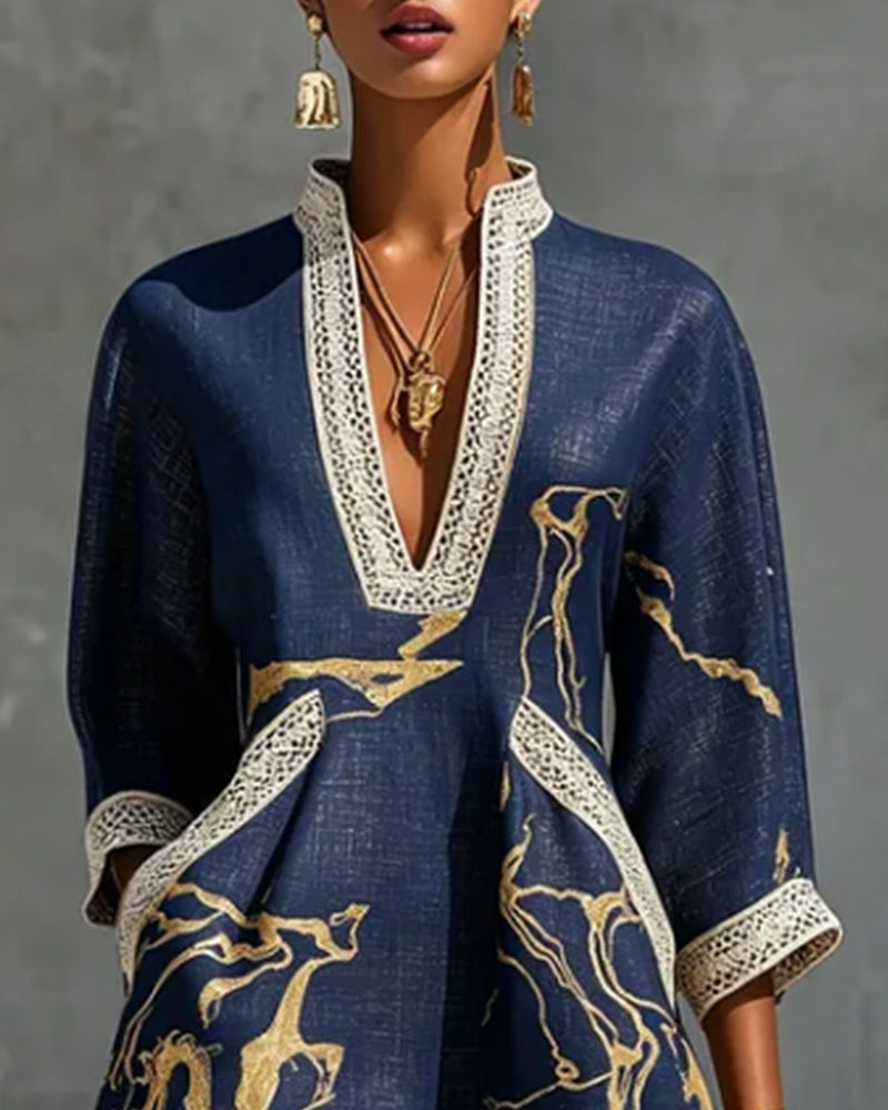 Robe Col Montant Manche Demi Creux