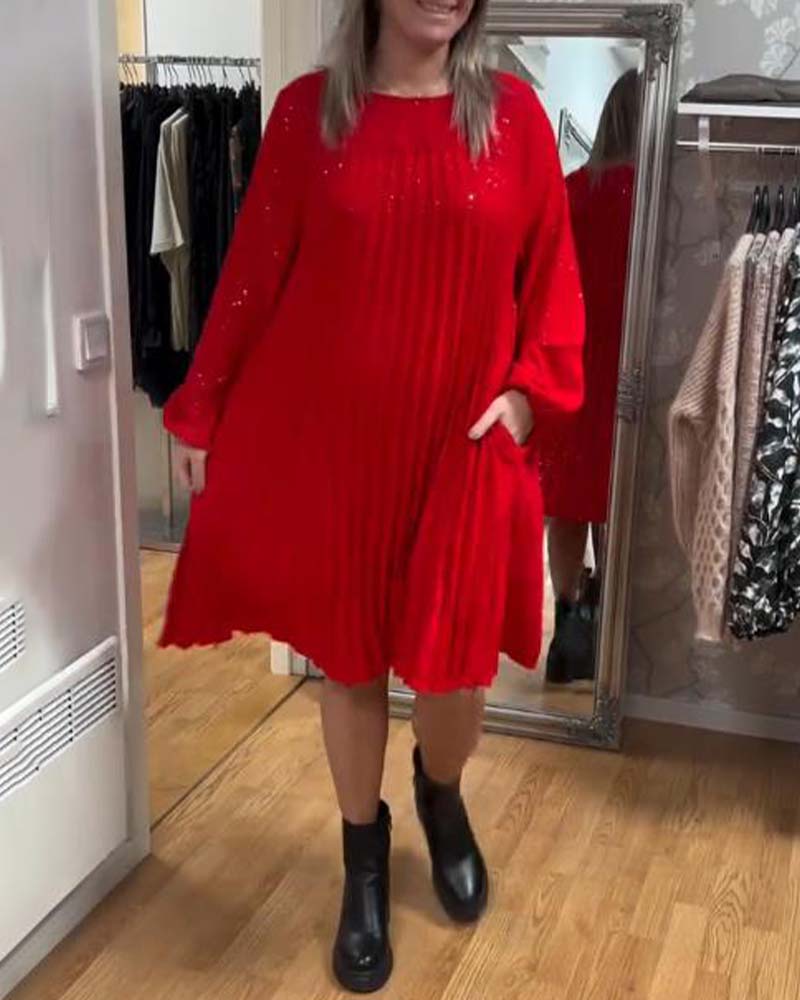 Robe Avec Design à Manches Bouffantes, Détail Plissé Et Silhouette Lâche