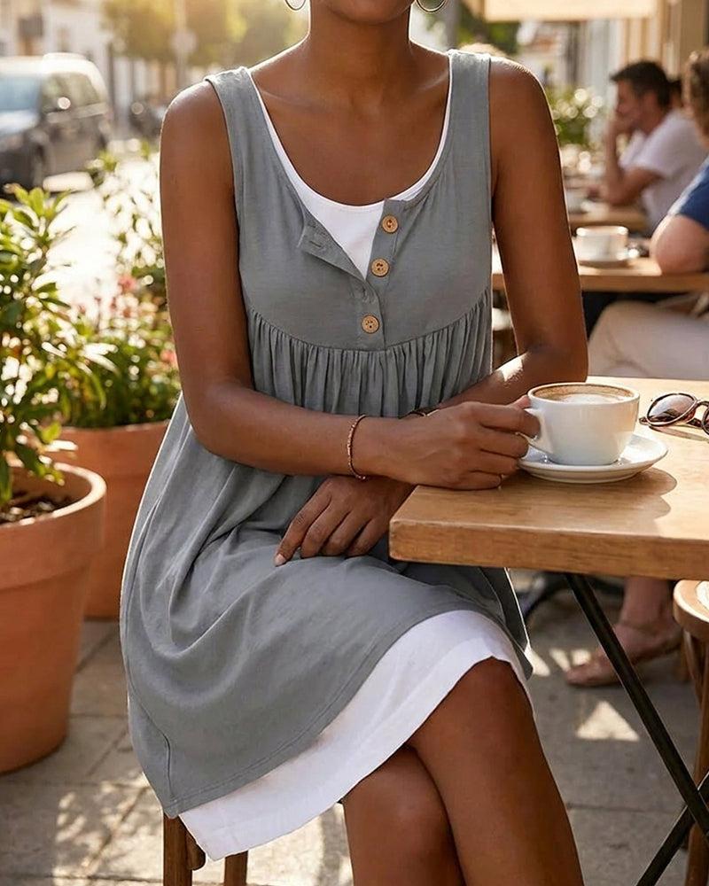 Robe Sans Manches Bloc De Couleur Fausse Deux-Pièces Ligne A