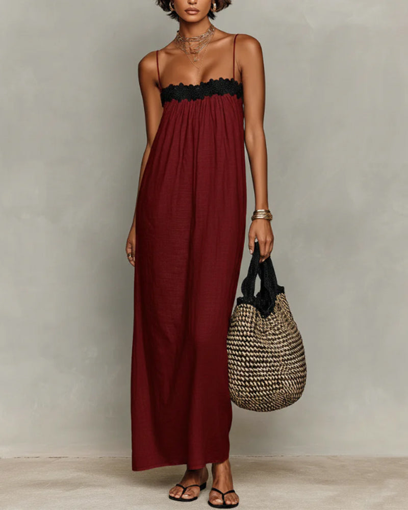 Robe Contraste De Couleur Droite Maxi