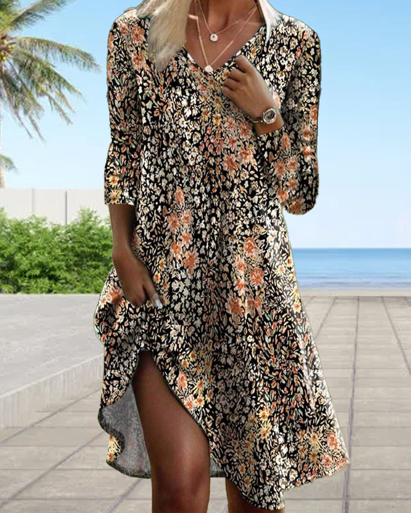 Robe à Manches Longues Fleurie élégante