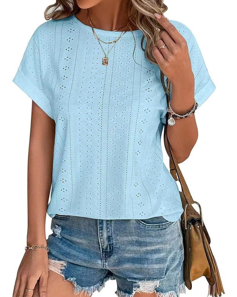 Blouses Uni Col Rond Ample Manches Courtes