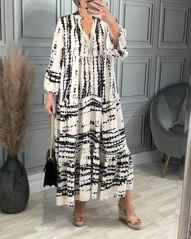Robe décontractée à manches cloche et imprimé contrasté