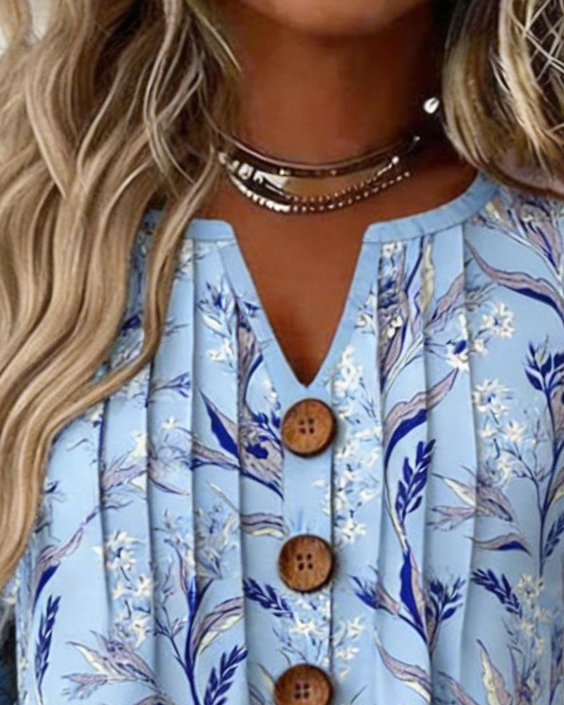 Blouse À Imprimé Botanique Et Manches À Volants