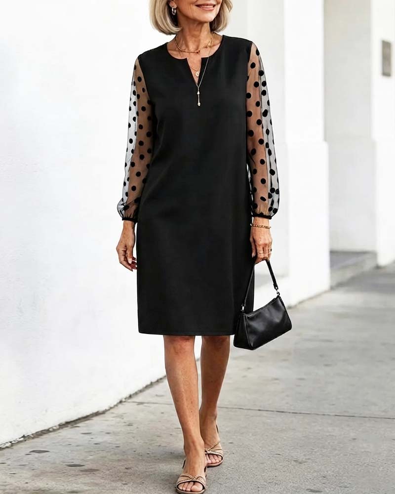 Robe Polka Dot Mesh Droit Mi-Cuisse