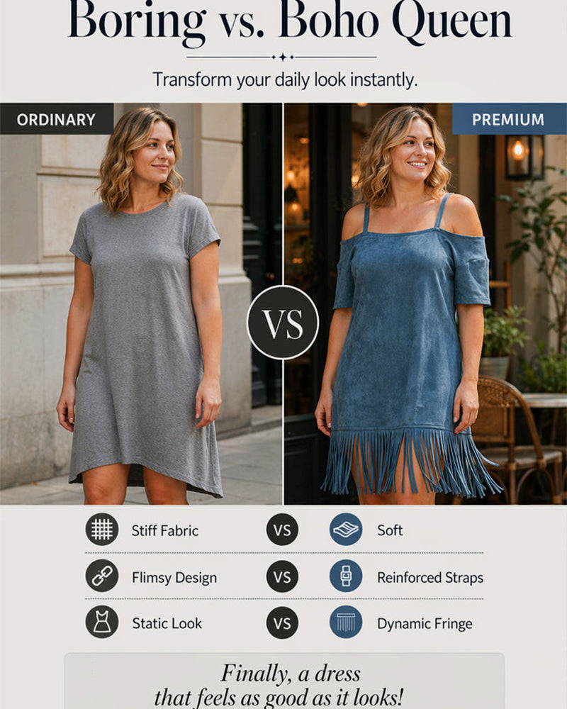 Robe Bretelle Spaghetti Frange Unie Off-Shoulder
