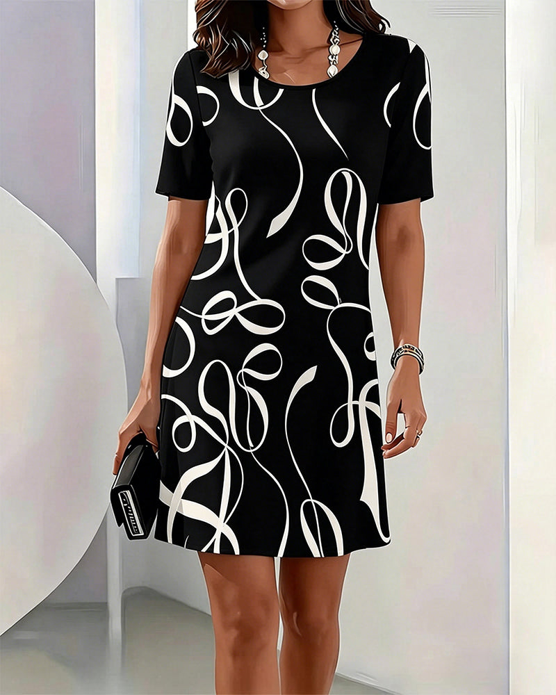 Robe Imprimé Lignes Col Rond