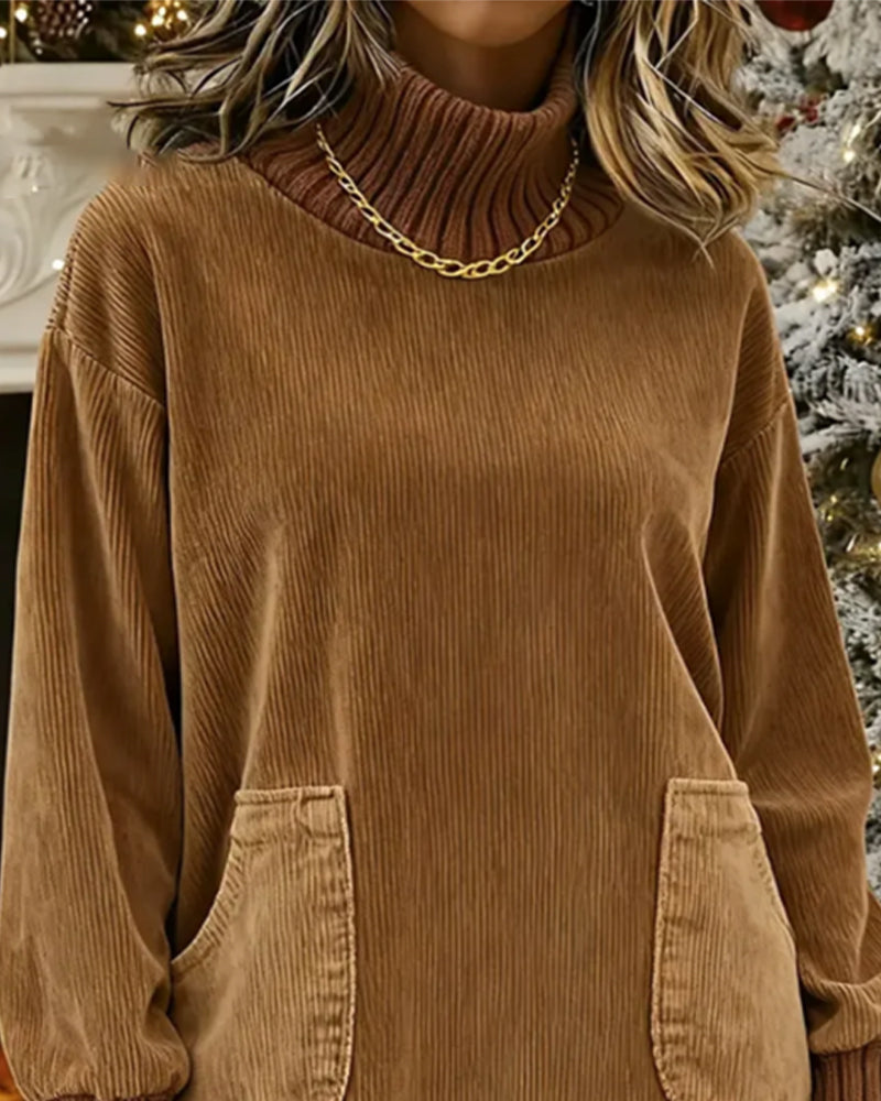 Robe Rétro À Col Montant Et Manches Longues