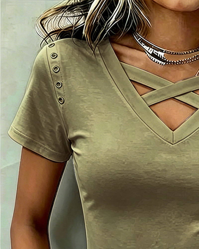 T-Shirt Sangle Croisée Évidé Coupe Slim