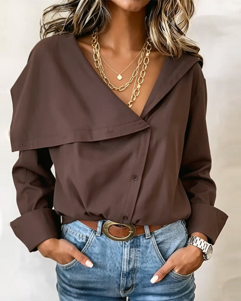 Blouse V Profond Asymétrique Bouton Revers