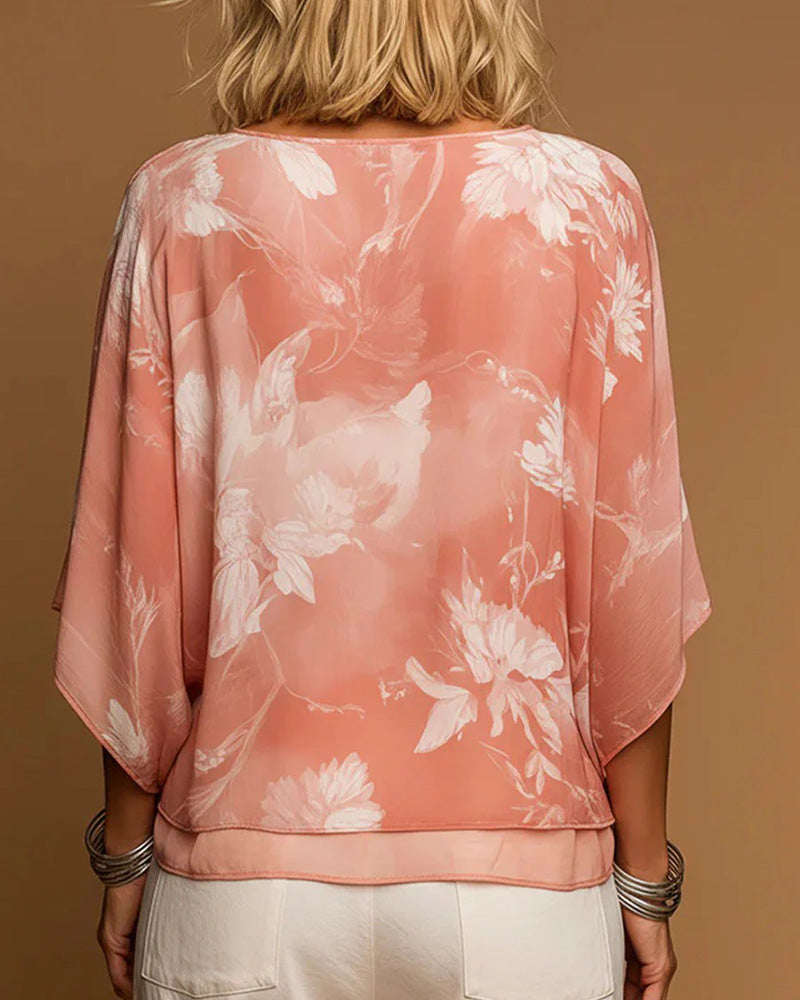 Blouse Florale Manche Chauve-Souris